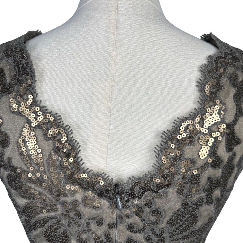 Tadashi Shoji Smoke Pearl Sequin Lace Cocktail Dress 6P
V Neck Sheath Evening - Picture 7 of 15